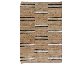 Bohemian Natural Jute Rug, Stripe Pattern Area Rug, Boho Jute Rug, Home Decor Rug, Custom Size Rug, Black Rug, Moroccan Rug, Decor Rug
