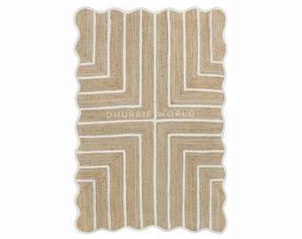 Natural Scalloped Jute Rug, Wavy Jute Scallop Rug, Boho Decor Rug, Scalloped Rug, Jute Area Rug, Handwoven Jute Rug, Custom Size Rug