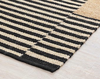 Alfombra de yute a rayas estilo bohemio, alfombra a medida, alfombra Navajo del suroeste, alfombra de entrada, alfombra de yute, alfombra de yute tejida a mano, alfombra de yute estilo bohemio