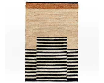 Alfombra de yute a rayas, alfombra personalizada, alfombra del suroeste, alfombra de entrada, alfombra de yute boho, alfombra de yute para área, alfombra de yute tejida a mano, alfombra de yute boho