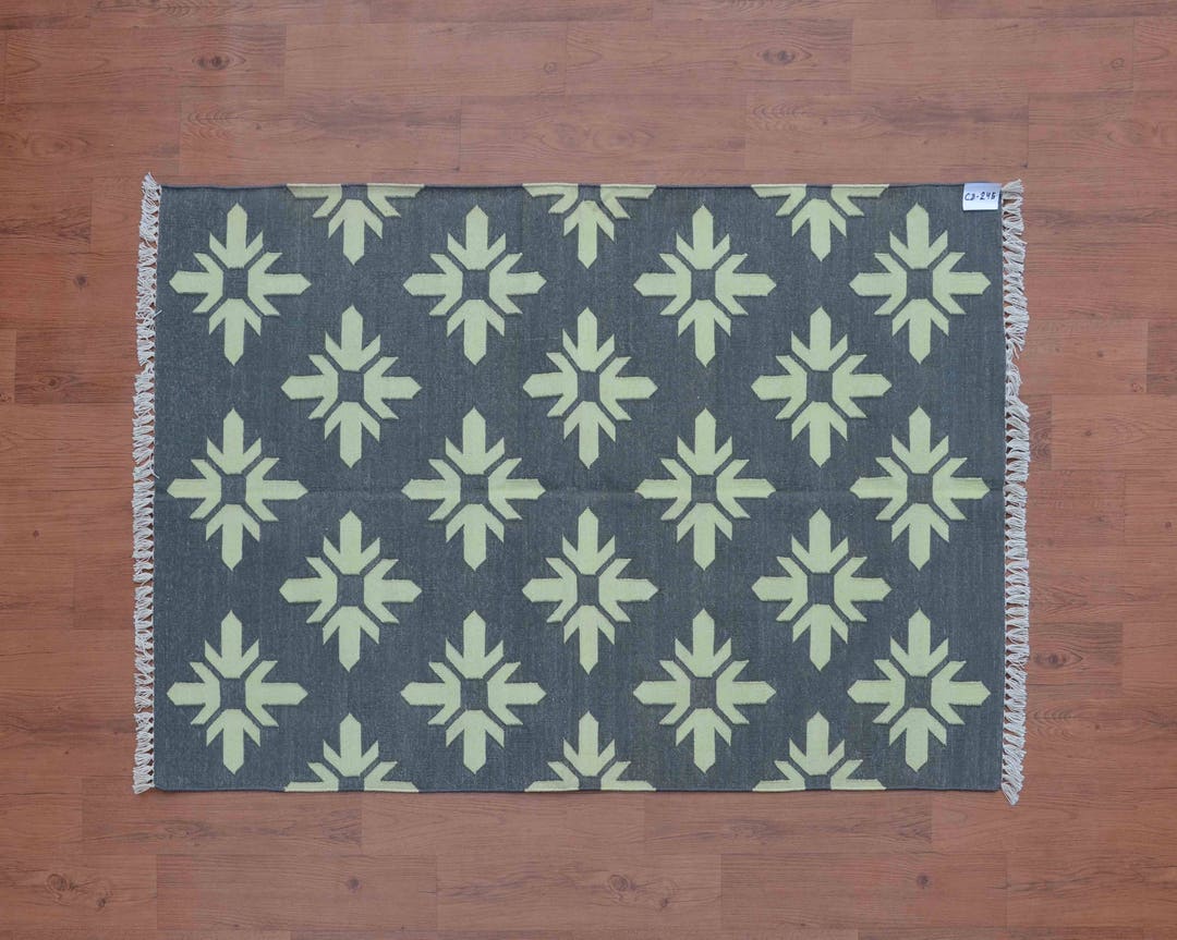 Grey Geometric Dhurrie Rug 3x5 Bohemian Rugs Southwestern Etsy