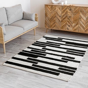 Natural Black Jute Area Rug, Jute Runner Rug, Custom Size Rug, Bohemian Area Rug, Striped Jute Boho Rug, Textured Rug, Handwoven Jute Rug