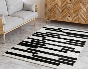 Alfombra de área de yute negro natural, alfombra de corredor de yute, alfombra de tamaño personalizado, alfombra de área boho, alfombra boho de yute a rayas, alfombra texturizada, alfombra de yute tejida a mano