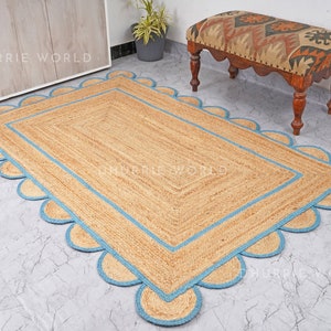Scalloped Jute Rug, Scallop Jute Rug, Scalloped Edge Rug, Natural Jute Rug, Bohemian Area Rug, Boho Jute Rug, Custom Size Rug