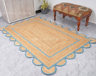 Alfombra de yute festoneada, alfombra de yute festoneada, alfombra con borde festoneado, alfombra de yute natural, alfombra bohemia, alfombra de yute bohemia, alfombra a medida