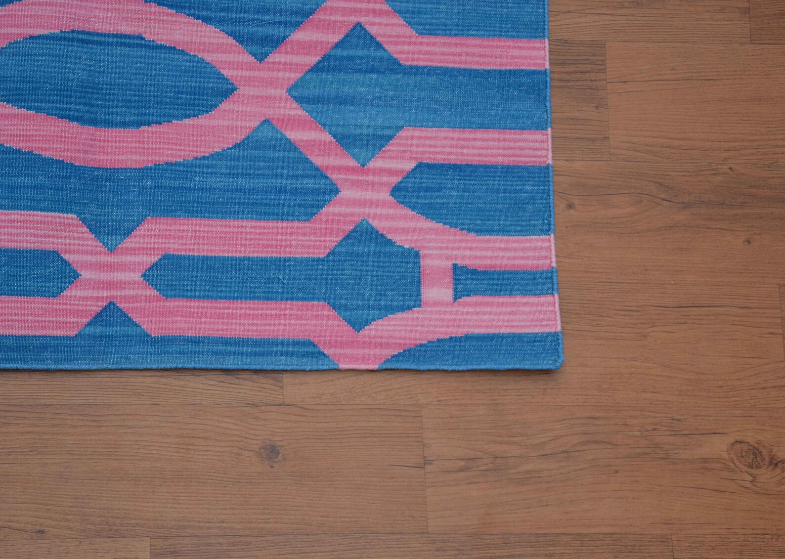 Blue Pink Geometric Dhurrie Rug 4x5'10 Etsy