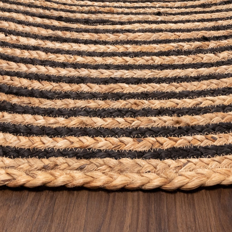 4x4 5x5 6x6 8x8 Jute Round Rug Natural Black Jute Hand Etsy