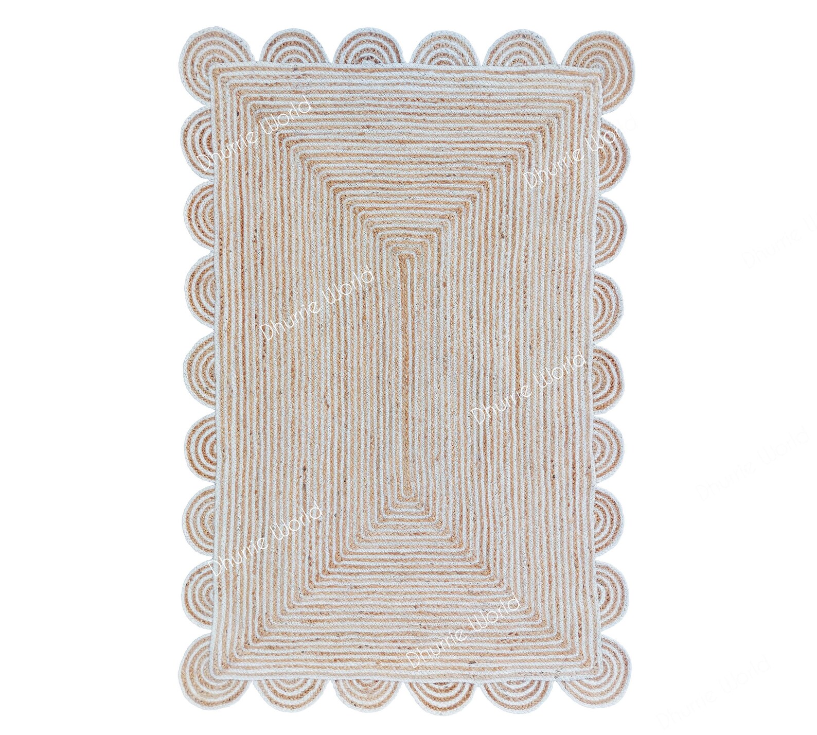 Scalloped Natural Jute Rug Scallop Edge Bohemian Jute Rug Etsy