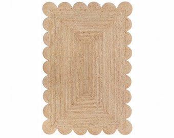 Tapis en jute festonné naturel, Tapis à motif festonné, Tapis en jute naturel, Tapis tressé à la main, Carpette, Tapis en jute tissé à la main, Tapis sur mesure, Tapis décoratif