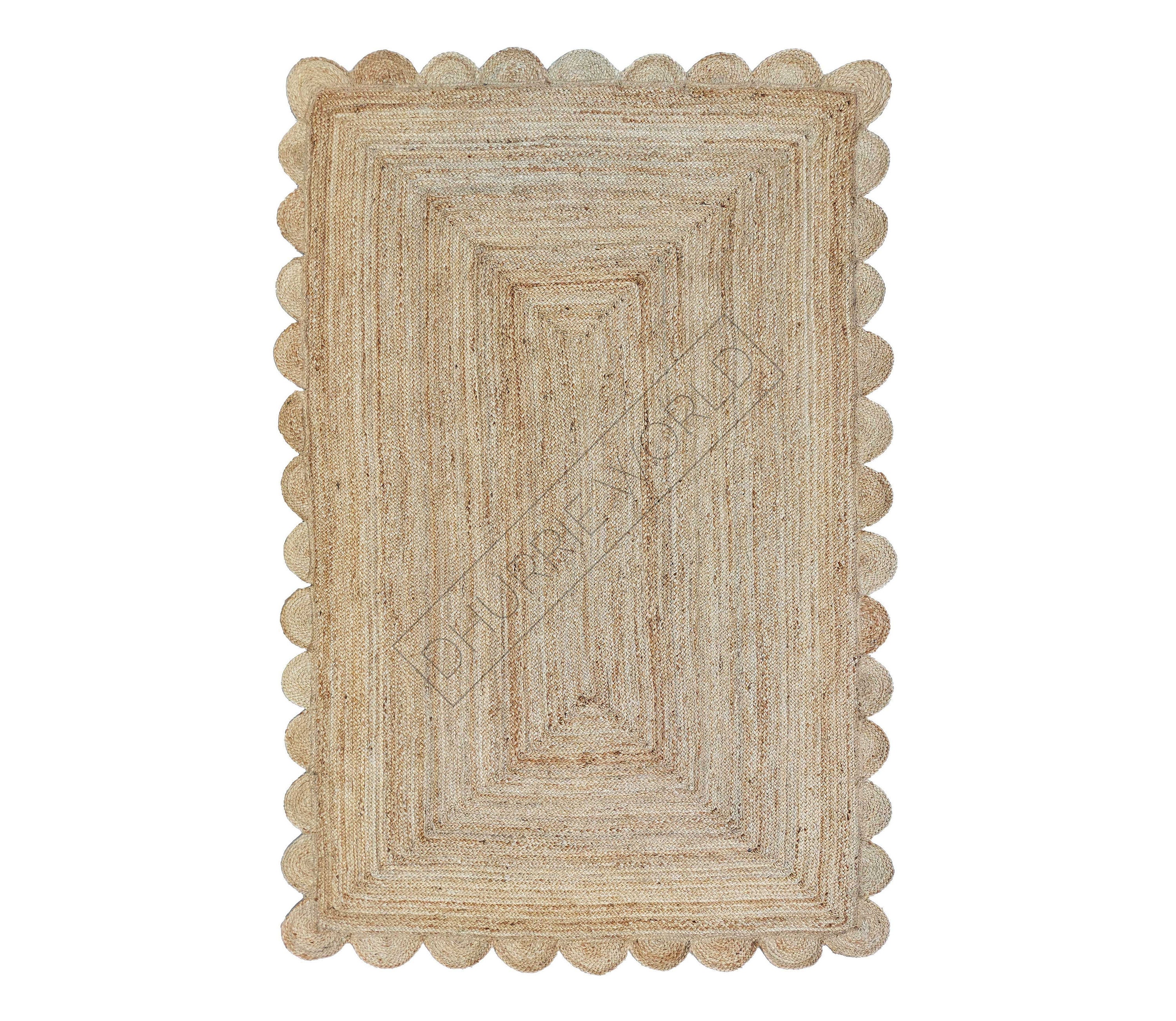 Home & Living Light Green Jute Scallop Boho Decor Handmade Rug