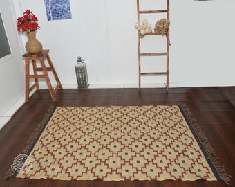 Alfombra Boho Yute Kilim, Alfombra de lana y yute, Alfombra de tejido plano, Alfombra tejida a mano, Alfombra tradicional, Decoración del hogar Boho, Alfombra marroquí, Alfombra turca