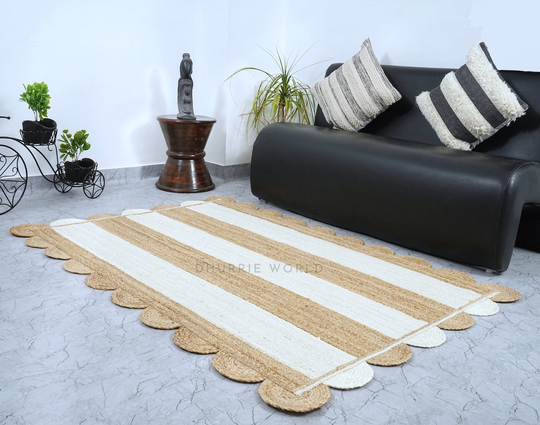 Scalloped Jute Rug, Natural Jute Scallop Rug, off White Jute Rug