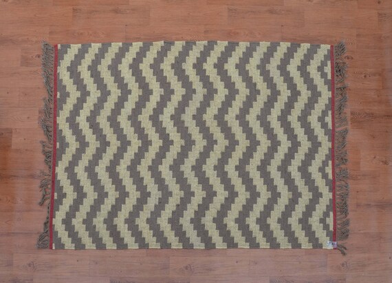 New 100% Wool Hand Woven Flat-Weave Modern Dhurrie Oriental Area Rug Carpet 4x6 New 100% Wool Hand Woven Flat-Weave Modern Dhurrie Oriental Area Rug Carpet 4x6