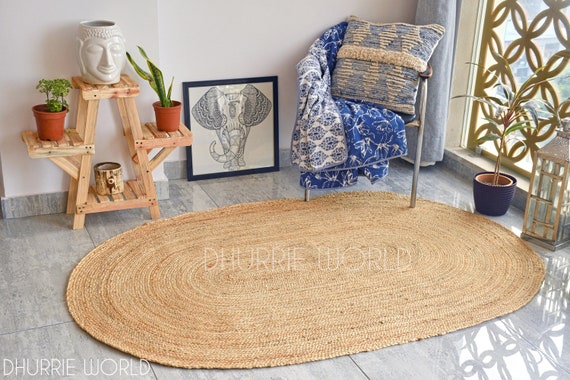 Oval Natural Jute Handwoven Area Rug, Large Rug Eco Friendly Rug
