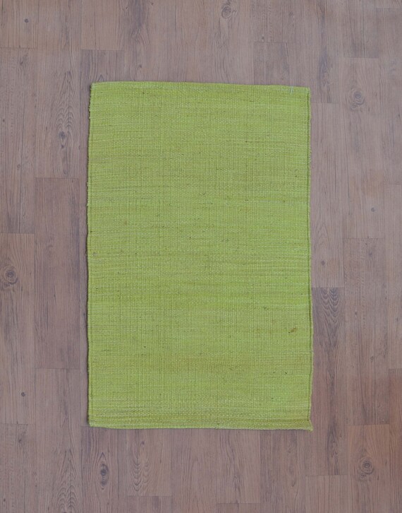 Handwoven Green Area Rug 2x3 Rug Area Rug Natural Fiber Rug Floor Rug Large Rustic Rug Boho Rug Stripe Rug Dhurrie Jr 25