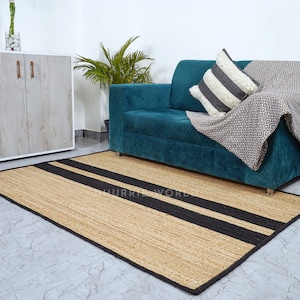 Natural Jute Striped Rug, Jute Runner Rug, Boho Decor Rug, Jute Area Rug, Custom SIze Rug, Eco Friendly Rug, Living Room Rug