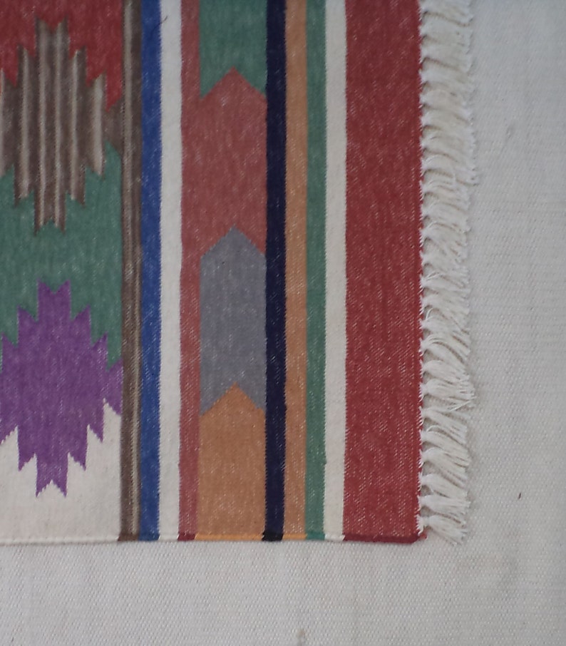 Handwoven Cotton Dhurrie Rug 3x5 Bohemian Rug Southwestern Etsy