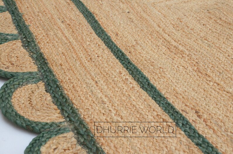 Scalloped Jute Rug Emerald Green Scallop Rug Natural Jute Etsy