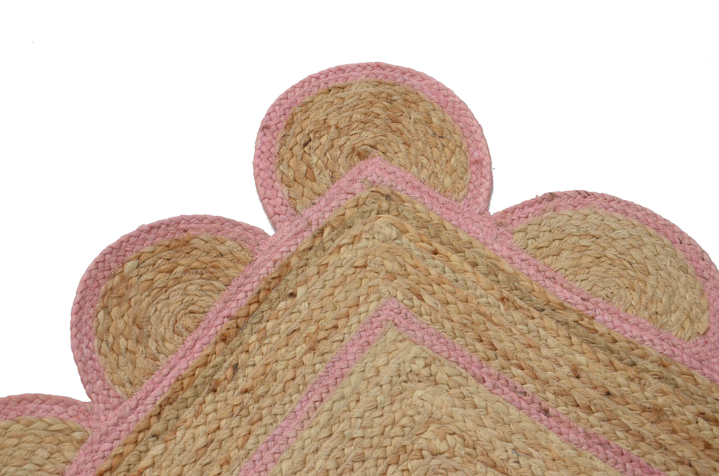 Light Pink Scalloped Jute Rug Scallop Rug Boho Area Rug Etsy