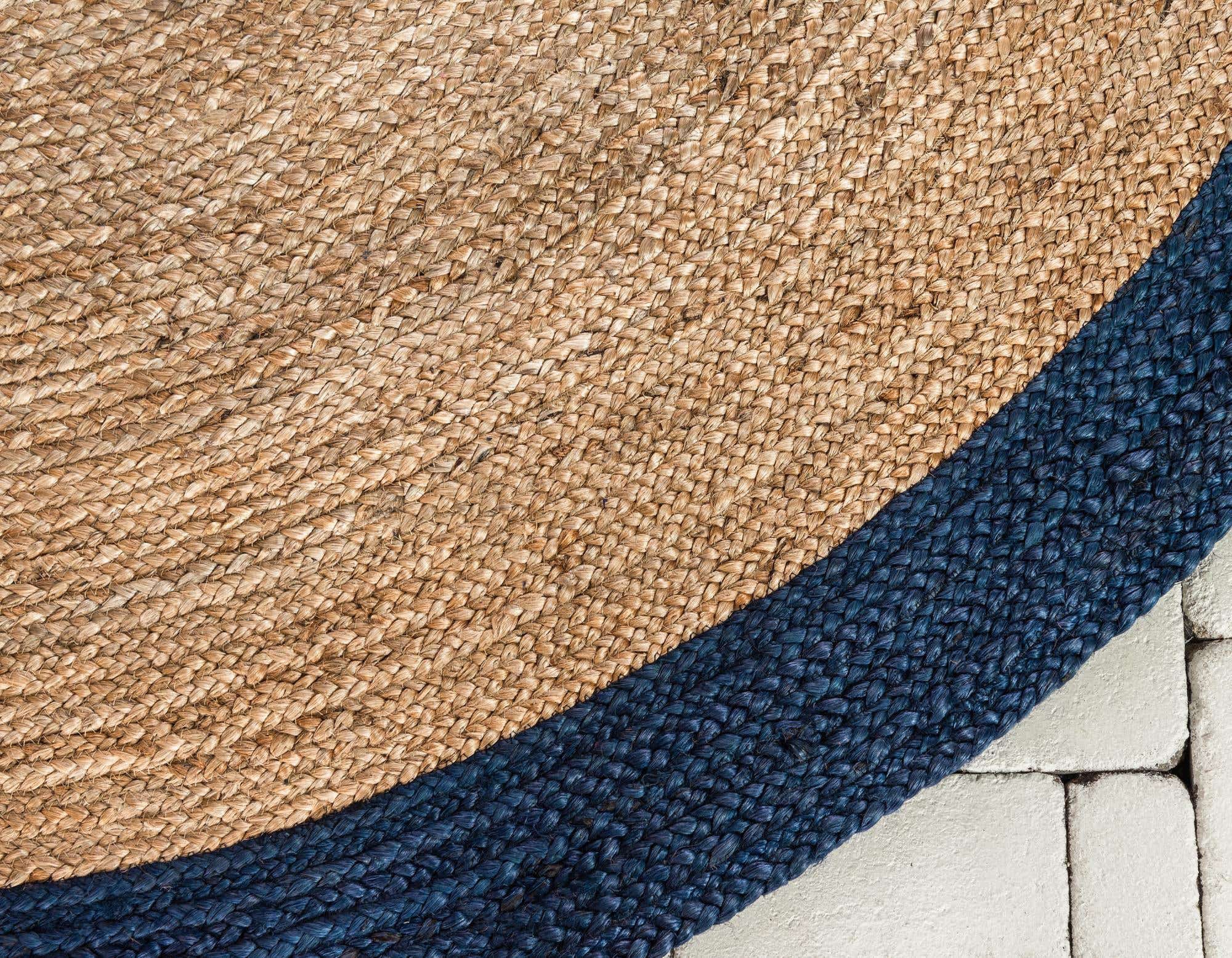 5x5 6x6 7x7 8x8 Natural Jute Rug with Navy Border Jute Etsy