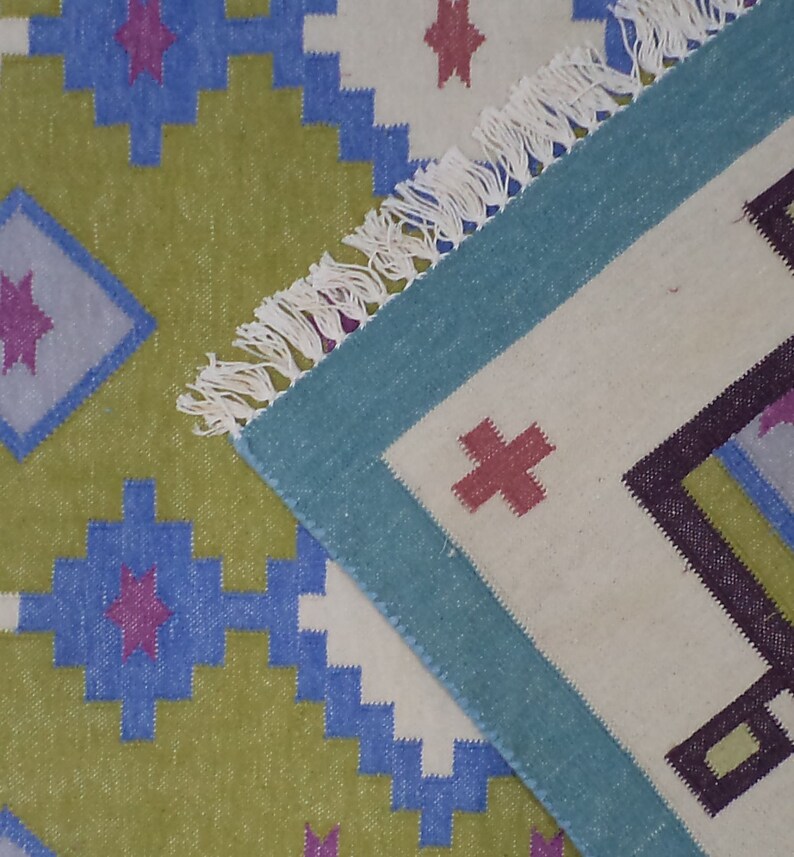 Green Cotton Dhurrie Rug 3x5 Southwestern Rug Ethnic Rug Etsy