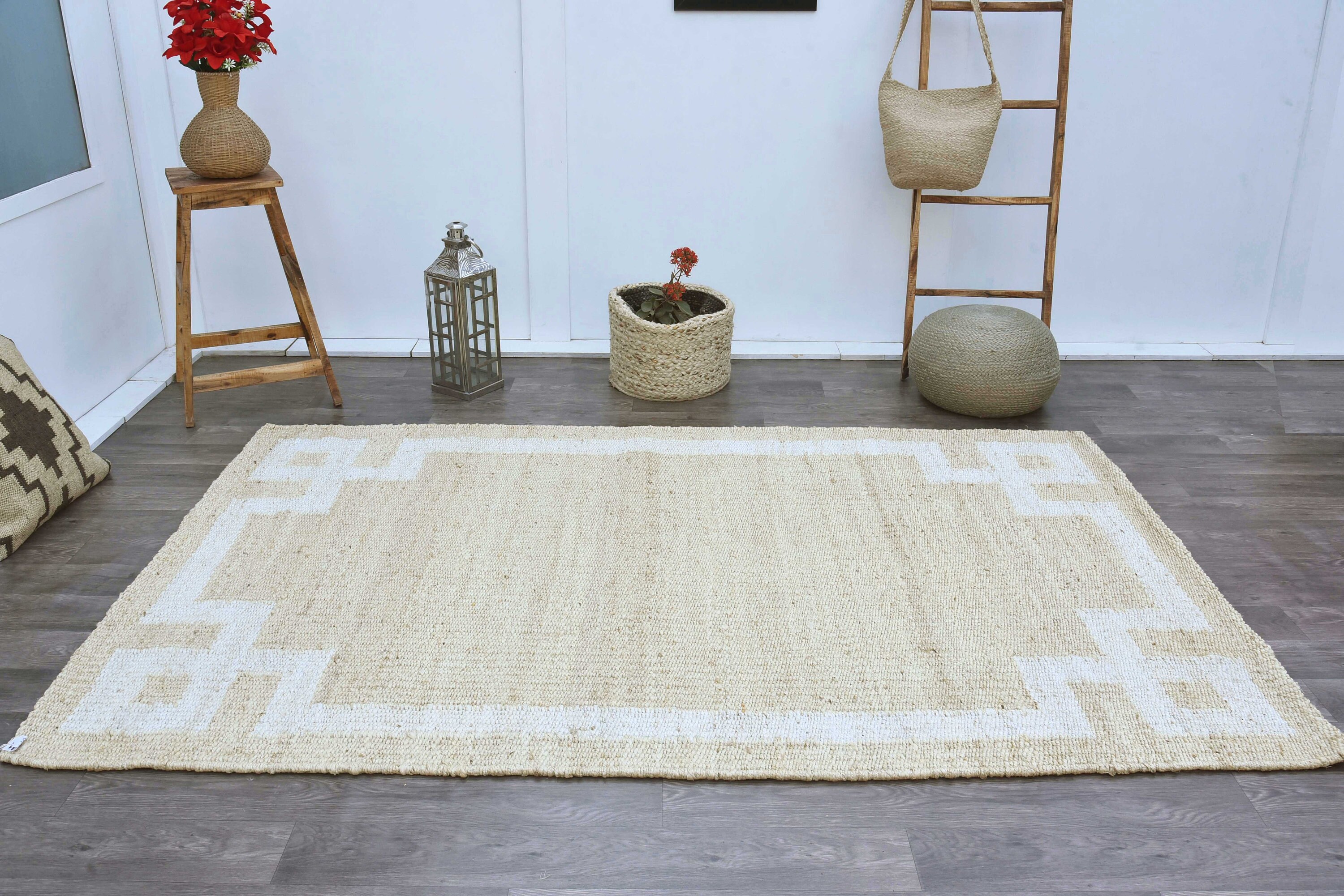 5X8 Border Natural Jute Rug Bohemian Rug off White Jute Rug Etsy