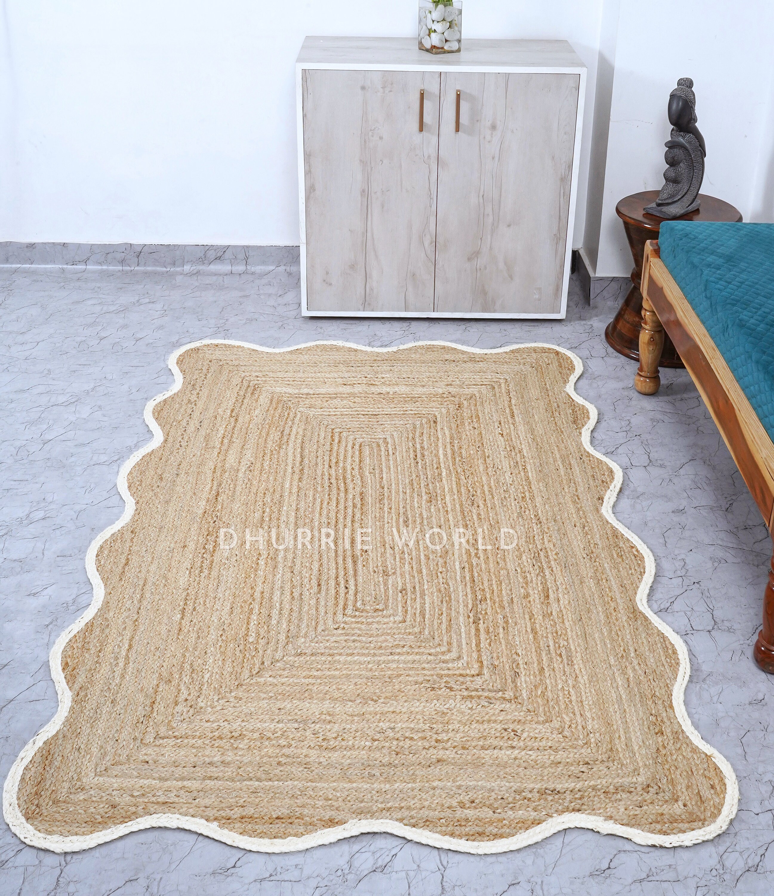 Clh Rug Natural Jute Scallop Rug, Boho Jute Rug, Custom Size Rug, Scalloped ...