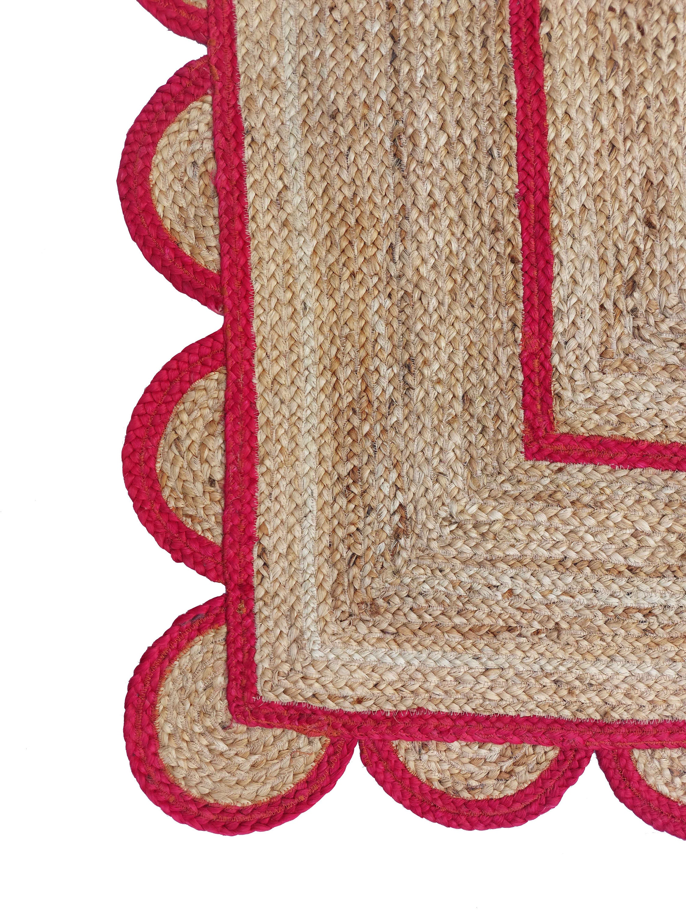 Pink Scalloped Jute Rug Scallop Rug Natural Jute Rug Etsy