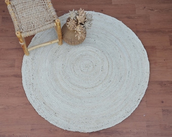 4x4, 5x5, 6x6, 8x8 Natural Jute Round Rug, Handmade Braided Rug, Round Area Rug, Hemp Rug, Custom Size Rug, Eco Friendly Rug, Large Rug