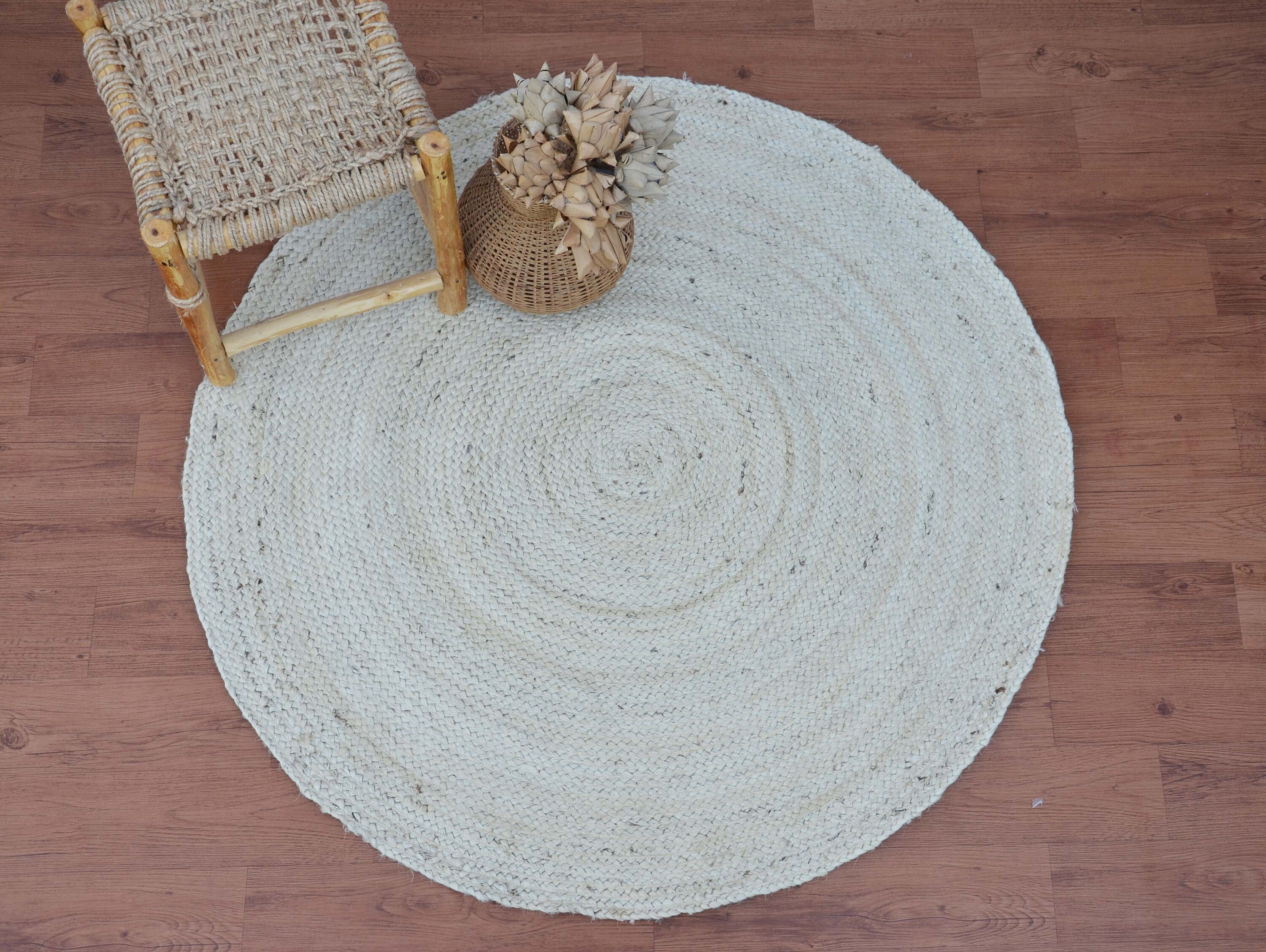 4x4, 5x5, 6x6, 8x8 Natural Jute Round Rug, Handmade Braided Rug, Round ...