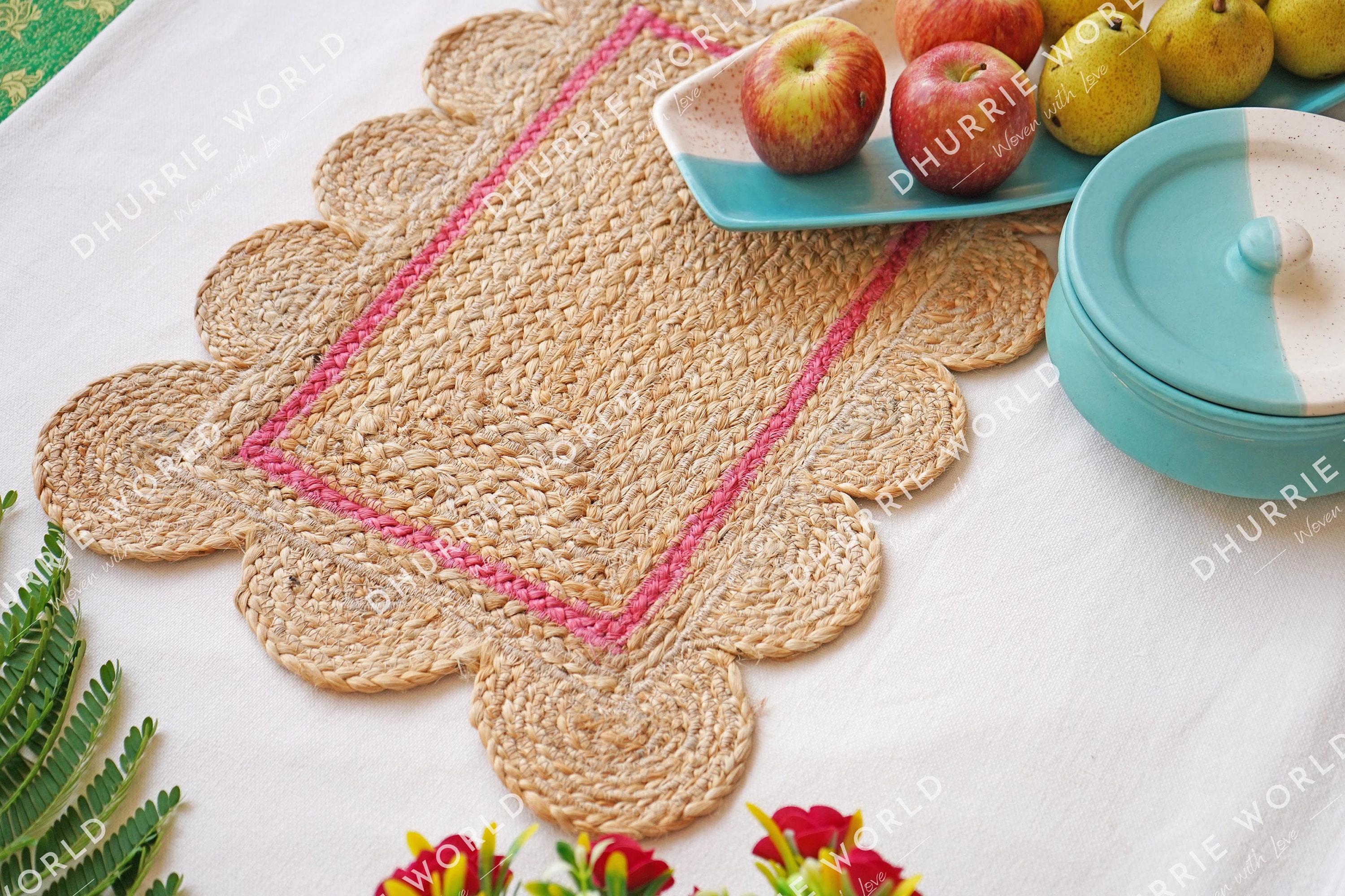 Crochet jute placemat Natural handmade table mat Rectangular