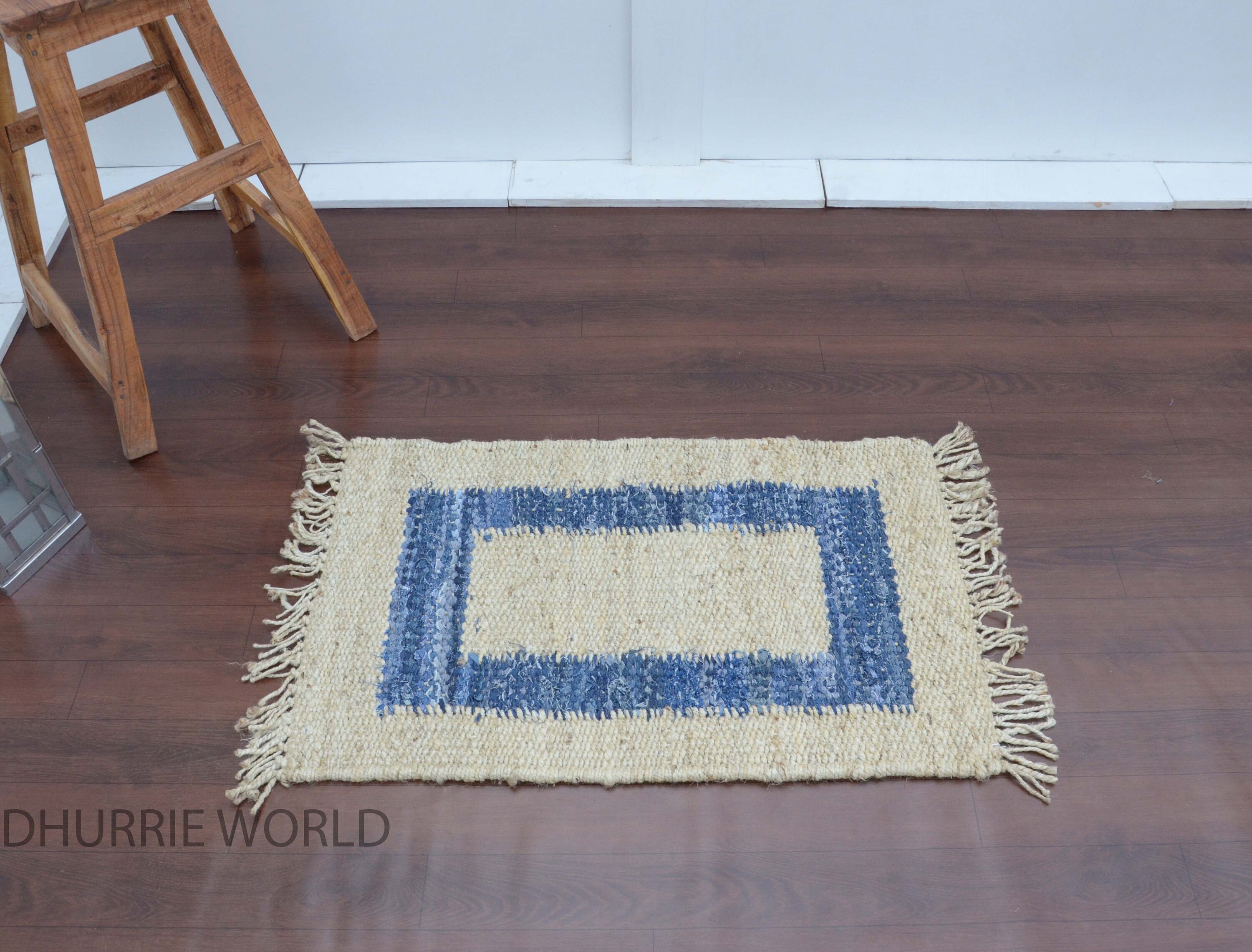 2x3 Denim Border Natural Jute Rug White Rug Bohemian Rug Etsy