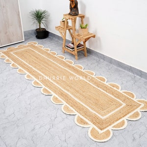 Scalloped Runner Rug, Jute Scallop Rug, Off White Jute Runner Rug, Natural Jute Rug, Hallway Runner Rug, Runner Custom Rug image 3