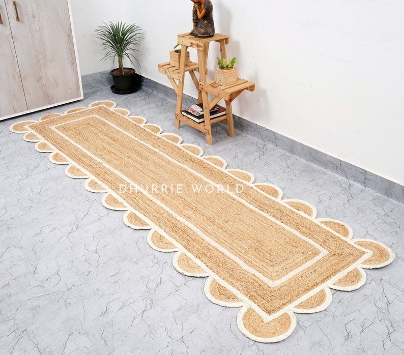 Scalloped Runner Rug, Jute Scallop Rug, Off White Jute Runner Rug, Natural Jute Rug, Hallway Runner Rug, Runner Custom Rug image 3