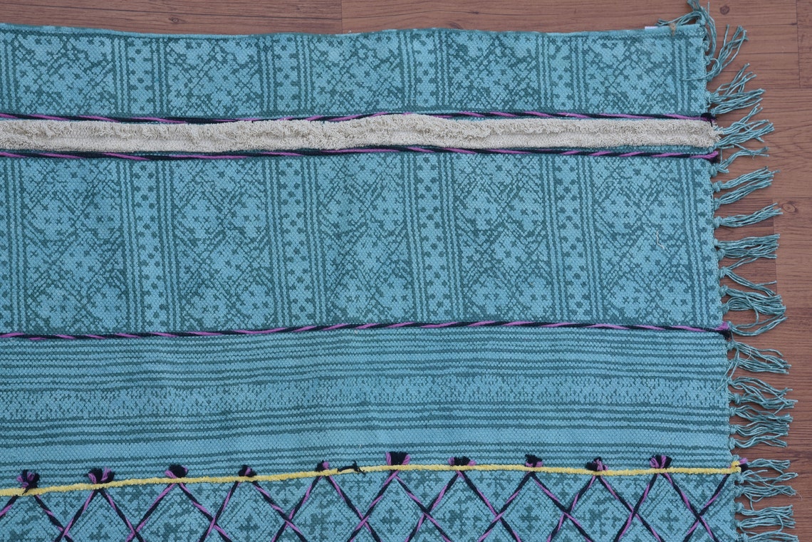 Hand Block Printed Rug, 40x70 Inch, Blue Rug, Dhurie, Kilim Rug ...