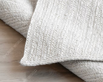 Tapis en jute blanc, tapis bohème, tapis en jute sur mesure, grand tapis en jute chanvre, tapis de course bohème en jute, tapis de salon, tapis d'extérieur