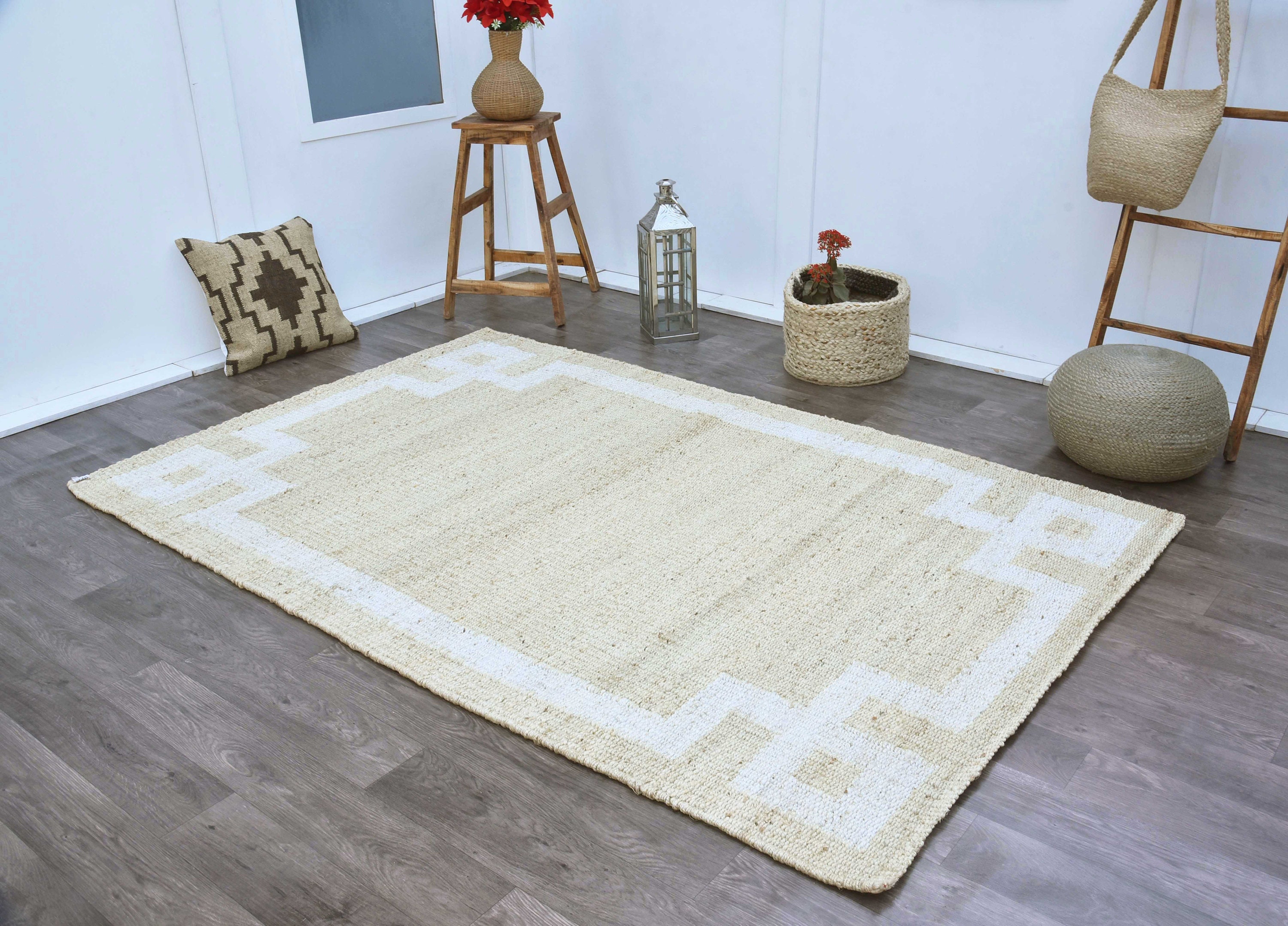 5X8 Border Natural Jute Rug Bohemian Rug off White Jute Rug Etsy