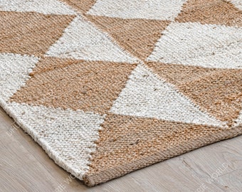 Diamond Checkered Jute Rug, Custom Size Rug, Hallway Runner, Jute Runner Rug, Boho Jute Rug, Textured Jute Rug, Jute Area Rug