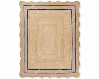 Alfombra de yute festoneada - Alfombra de yute festoneada ondulada, alfombra de decoración Boho, alfombra de yute natural, alfombra de borde festoneado, alfombra de tamaño personalizado, alfombra de área de yute