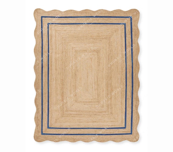 Scalloped Jute Rug - Wavy Scallop Jute Rug, Boho Decor Rug, Natural Jute Rug, Scallop Edge Rug, Custom Size Rug, Jute Area Rug