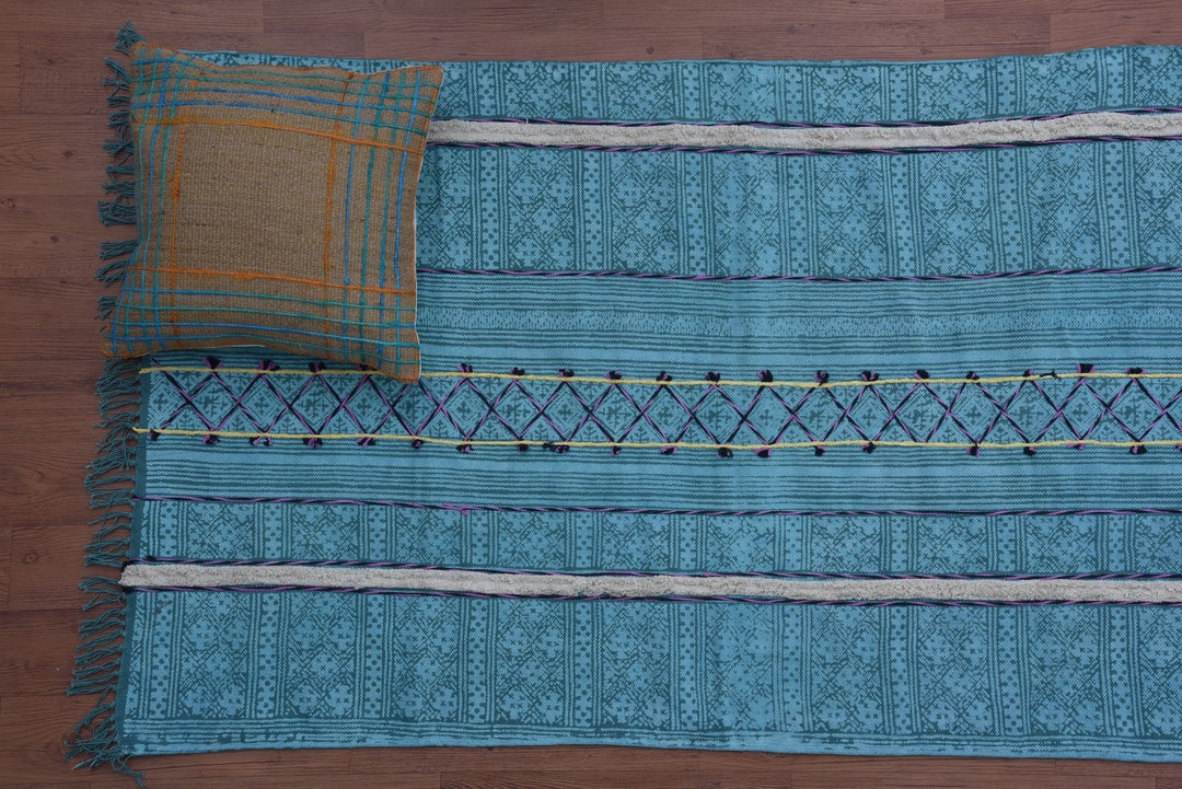 Hand Block Printed Rug, 40x70 Inch, Blue Rug, Dhurie, Kilim Rug ...