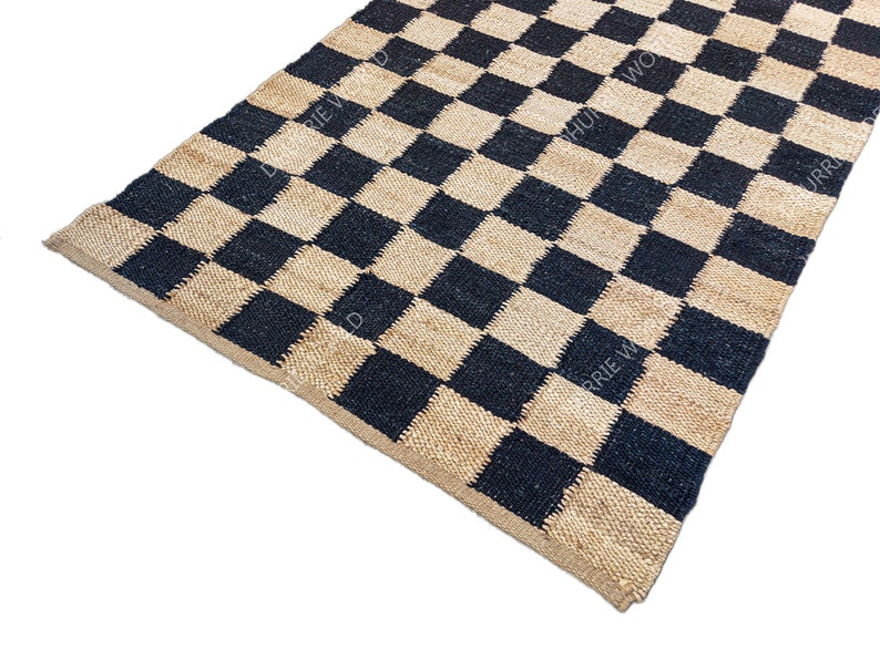 Checkered Jute Rug, Custom Size Runner Rug, Hallway Runner, Boho Jute Rug, Large Jute Rug, Checker Board Rug, Indian Jute Rug image 9