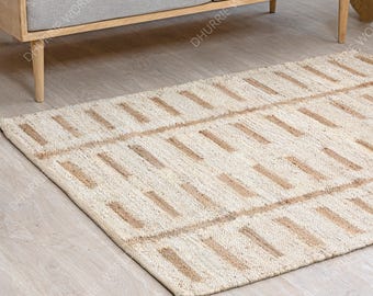 Alfombra de yute natural, alfombra Kilim de yute, alfombra de área de yute a rayas, alfombra de yute navajo, alfombra del suroeste, alfombra de yute boho, alfombra de yute de diseño moderno