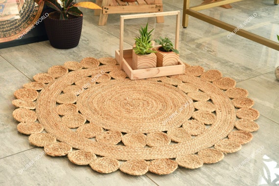 Round Jute Rug: Braided Bohemian Area...