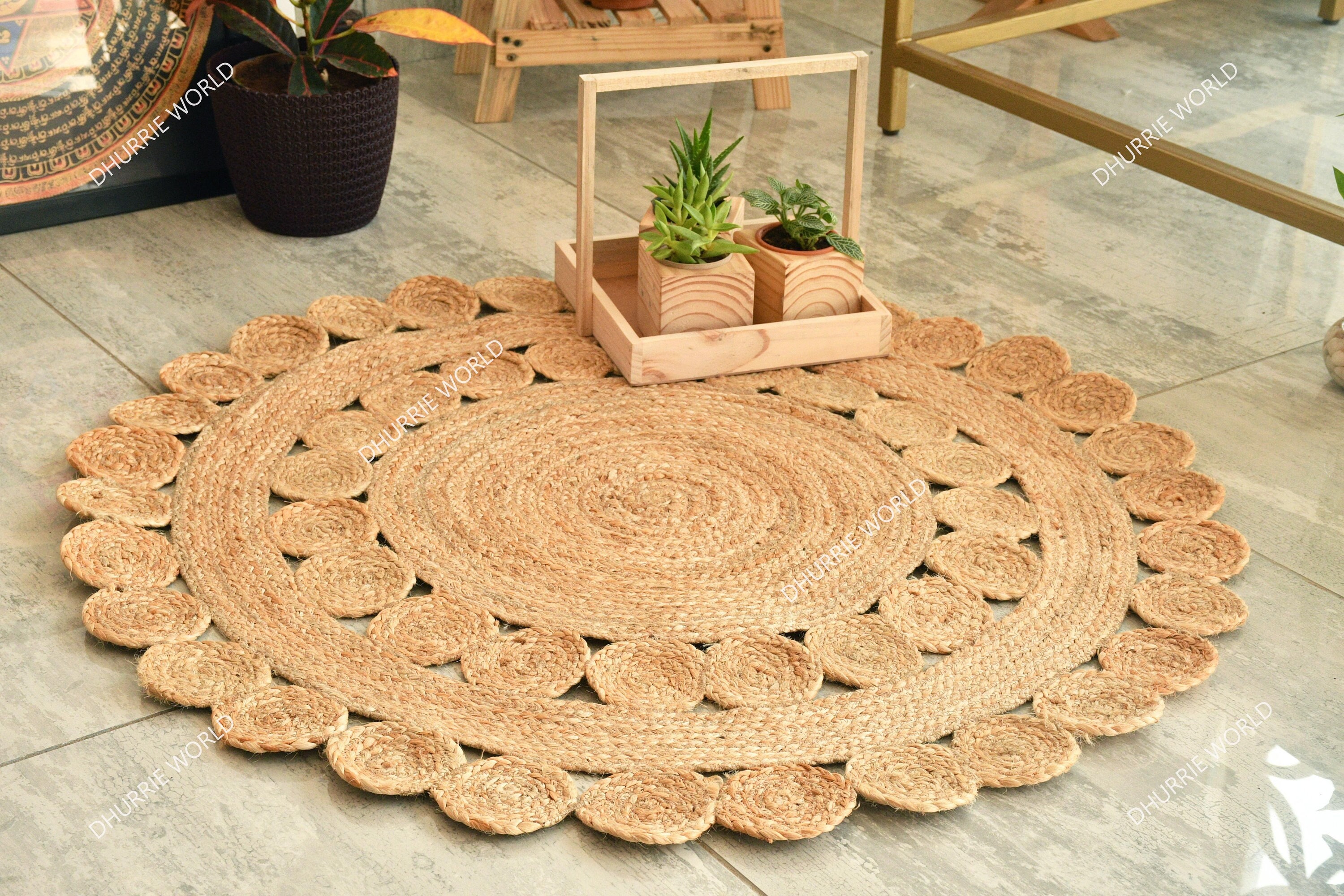 Natural Jute Braided Round Rug Designer Bohemian Jute Area Etsy
