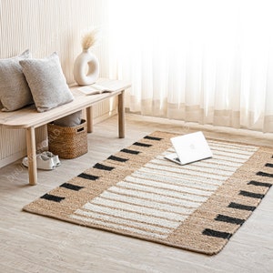 Natural Jute Area Rug, Striped Jute Rug, Custom Size Rug, Hallway ...