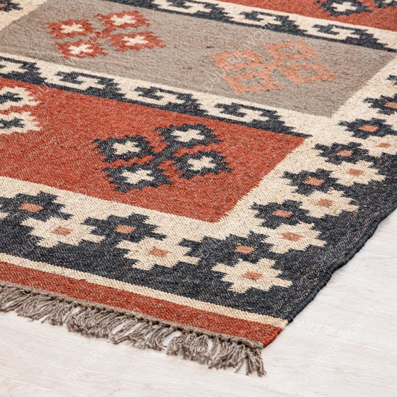 Moroccan Kilim Rug, Southwestern Rug, Hand Woven Dhurrie, Scandinavian Rug, Bohemian Turkish Rug, Jute Kilim Rug Wool Jute Vintage Rug
