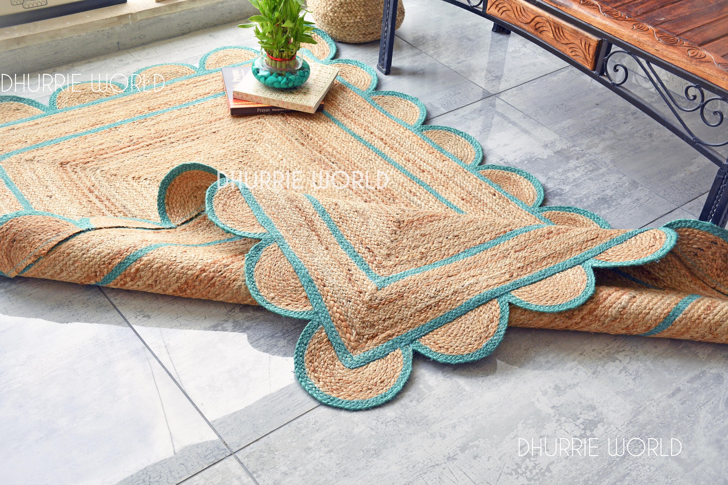 Scallop Edge Jute Rug Scalloped Pattern Rug Bohemian Area Etsy UK