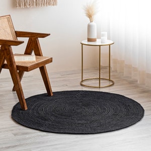 Jute Round rug in black color