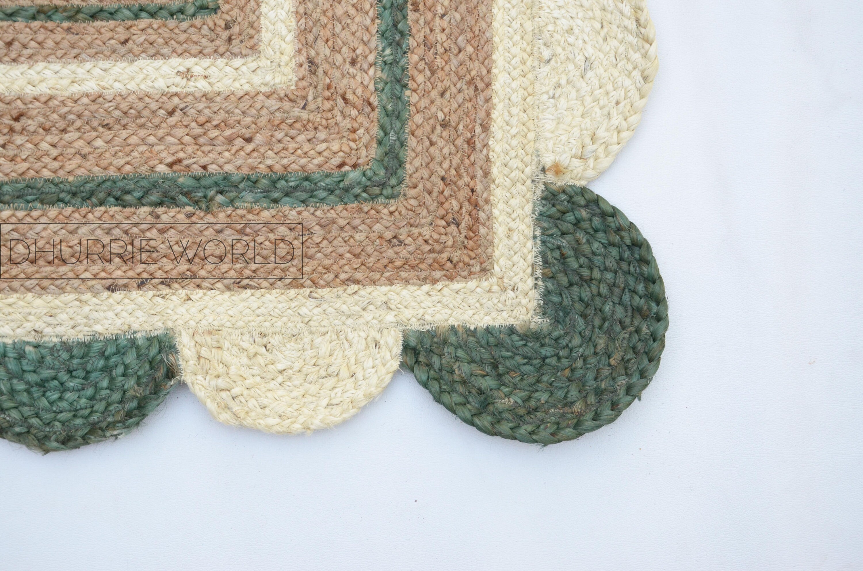 8x10 White Green Scalloped Jute Rug Scallop Rug Decorative Etsy